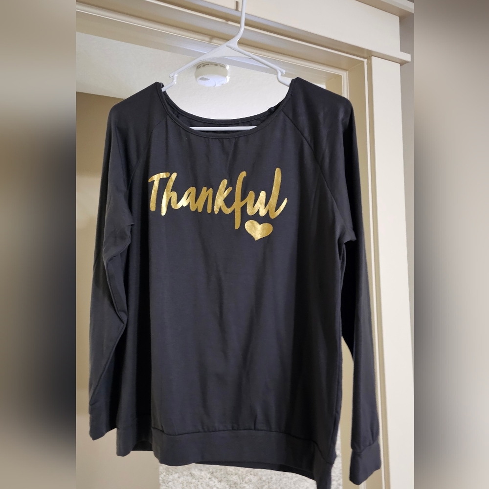 CC Boutique Faded Black Sweatshirt with "Thankful" in Gold Lettering